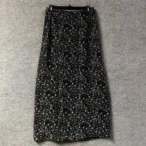 Casual Corner Maxi Skirt Womens 14 Black White Paisley Floral Rayon Long Dressy